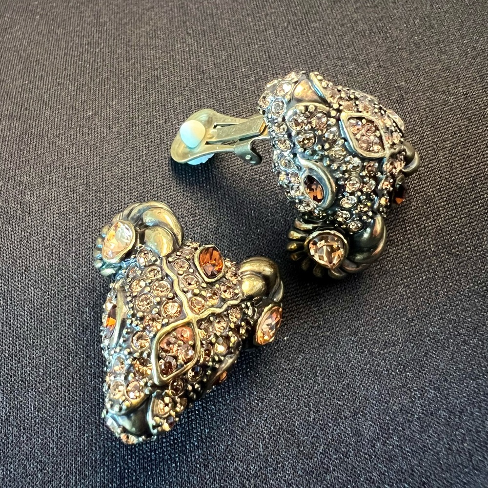 Vintage HeidiDaus Ram’s Head Earrings. Early,Warm Topaz Swarovski Crystals.Fall!